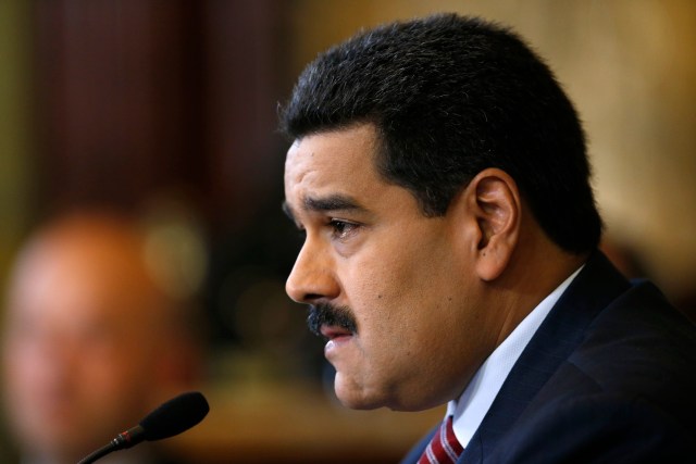 Venezuela's President Nicolas Maduro gives a news conference at Miraflores Palace in Caracas