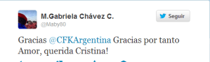 Así le agradeció María Gabriela Chávez la visita a Cristina (Tuit)
