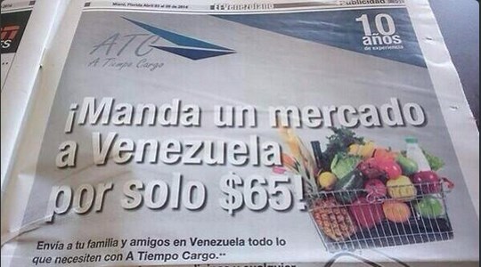 Publicidad en un periódico extranjero: Envía un mercado a tus familiares en Venezuela (Foto)