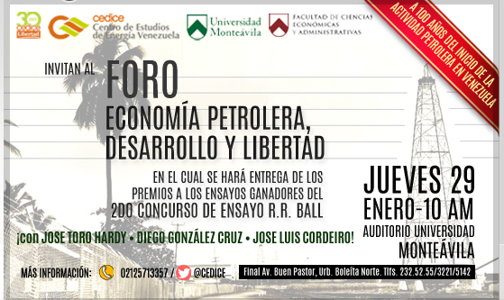 Cedice Libertad invita a Foro “Economía Petrolera, Desarrollo y Libertad” este jueves