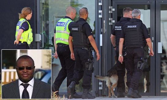 PIC FROM MARK READMAN / CATERS NEWS - (PICTURED: Police enter the Dixons King Academy in Bradford) - The Police are searching for a 14-year-old boy after a teacher was stabbed at a secondary school in Bradford. Ambulance staff called officers to the citys Dixons Kings Academy just before 9am after a 50-year-old male teacher was taken to hospital for treatment to a stab wound. His condition has been described as stable but police have issued an appeal for information about the pupils whereabouts. He is described as Asian with short dark hair, and was last seen wearing a blue uniform blazer. SEE CATERS COPY.