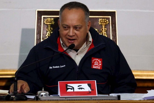 National Assembly President Diosdado Cabello delivers a speech during a Session of the Venezuelan National Assembly in Caracas December 10, 2015.  REUTERS/Carlos Garcia Rawlins