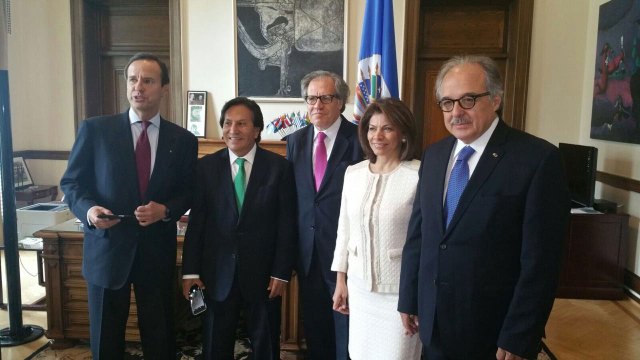 Los expresidentes Quiroga, Toledo y Chinchilla junto a Aguiar se reunieron con Almagro