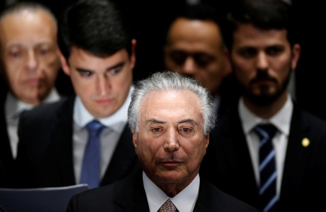 Brazil's new President Michel Temer attends the presidential inauguration ceremony after Brazil's Senate removed President Dilma Rousseff in Brasilia, Brazil, August 31, 2016. REUTERS/Ueslei Marcelino