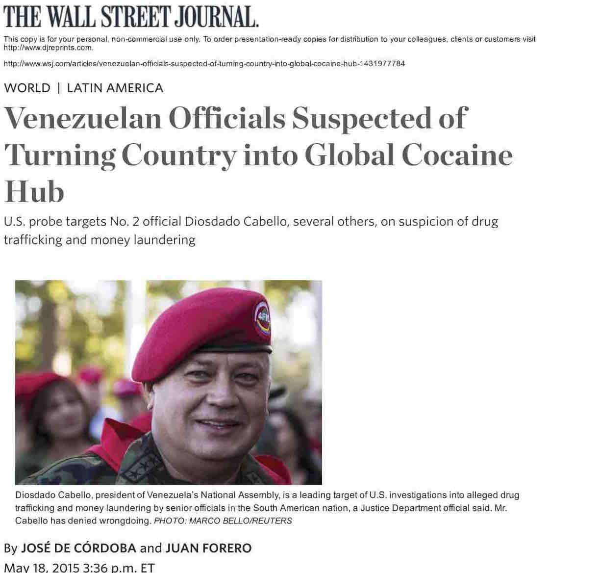 ¿Por qué Diosdado Cabello perdió la demanda por difamación contra el WSJ?