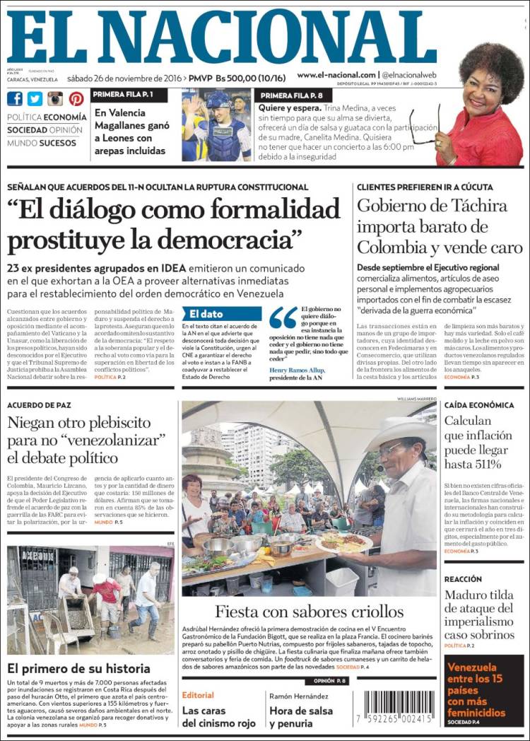 Portadas del sábado 26 de noviembre de 2016