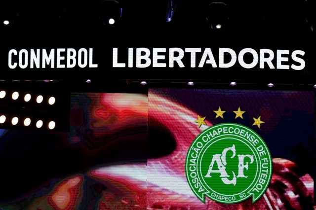 Football Soccer - 2017 Copa Libertadores draw - CONMEBOL headquarters, Luque, Paraguay - 21/12/2016. Logo of Chapecoense in tribute to victims of the plane crash that killed members of the Brazilian team, before the draw.  REUTERS/Jorge Adorno