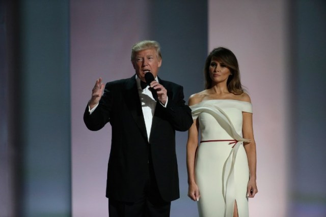 WASHINGTON, DC - JANUARY 20: President Donald Trump and First Lady Melania Trump attend the Liberty Inaugural Ball on January 20, 2017 in Washington, DC. The Liberty Ball is the first of three inaugural balls that President Donald Trump will be attending. Rob Carr/Getty Images/AFP