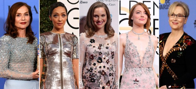 FILE PHOTO: Best actress Oscar nominees for the 89th annual awards (L-R) Isabelle Huppert, Ruth Negga, Nalie Portman, Emma Stone and Meryl Streep are seen in a combination of file photos. REUTERS/Staff/File Photos