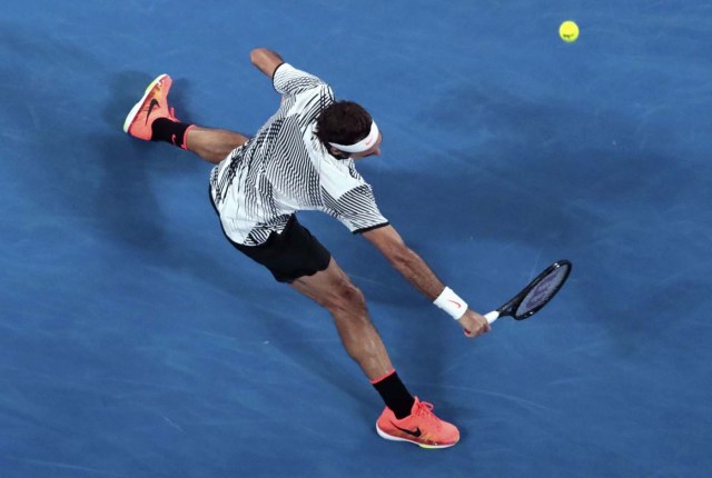 Tennis - Australian Open - Melbourne Park, Melbourne, Australia - 29/1/17 Switzerland's Roger Federer hits a shot during his Men's singles final match against Spain's Rafael Nadal. REUTERS/Jason Reed TPX IMAGES OF THE DAY