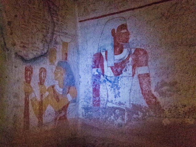 Some of the painting in the ancient Nubian  tombs at El-Kurru near Karima, Sudan.  A stariwell angles down into the sand to a tomb with two small rooms.  The tombs here date from circa 1000 BCE.  Most of the pyramids and tombs have been destroyed, but you can still visit the tombs of Pharoah Tanutamen and his mother, Qalhata.