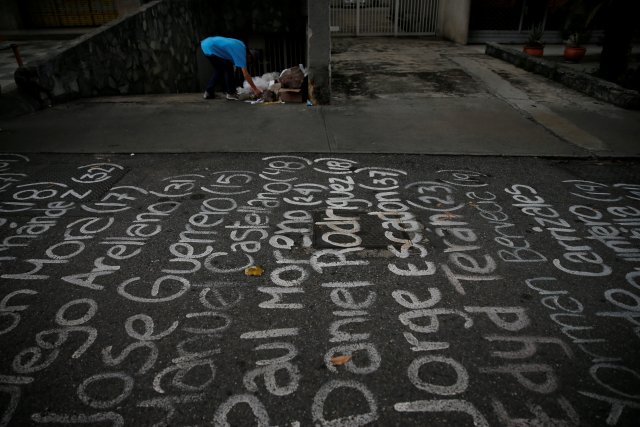 Los nombres de los caídos durante las protestas antigubernamentales han sido escritos por manifestantes en varias calles de Venezuela.  REUTERS/Ivan Alvarado