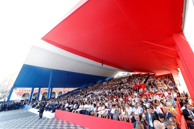 General view of the tribune where guests attend the commemorative ceremony for last year's July 14 Bastille Day fatal truck attack on the Promenade des Anglais in Nice, France, July 14, 2017.  REUTERS/Eric Gaillard