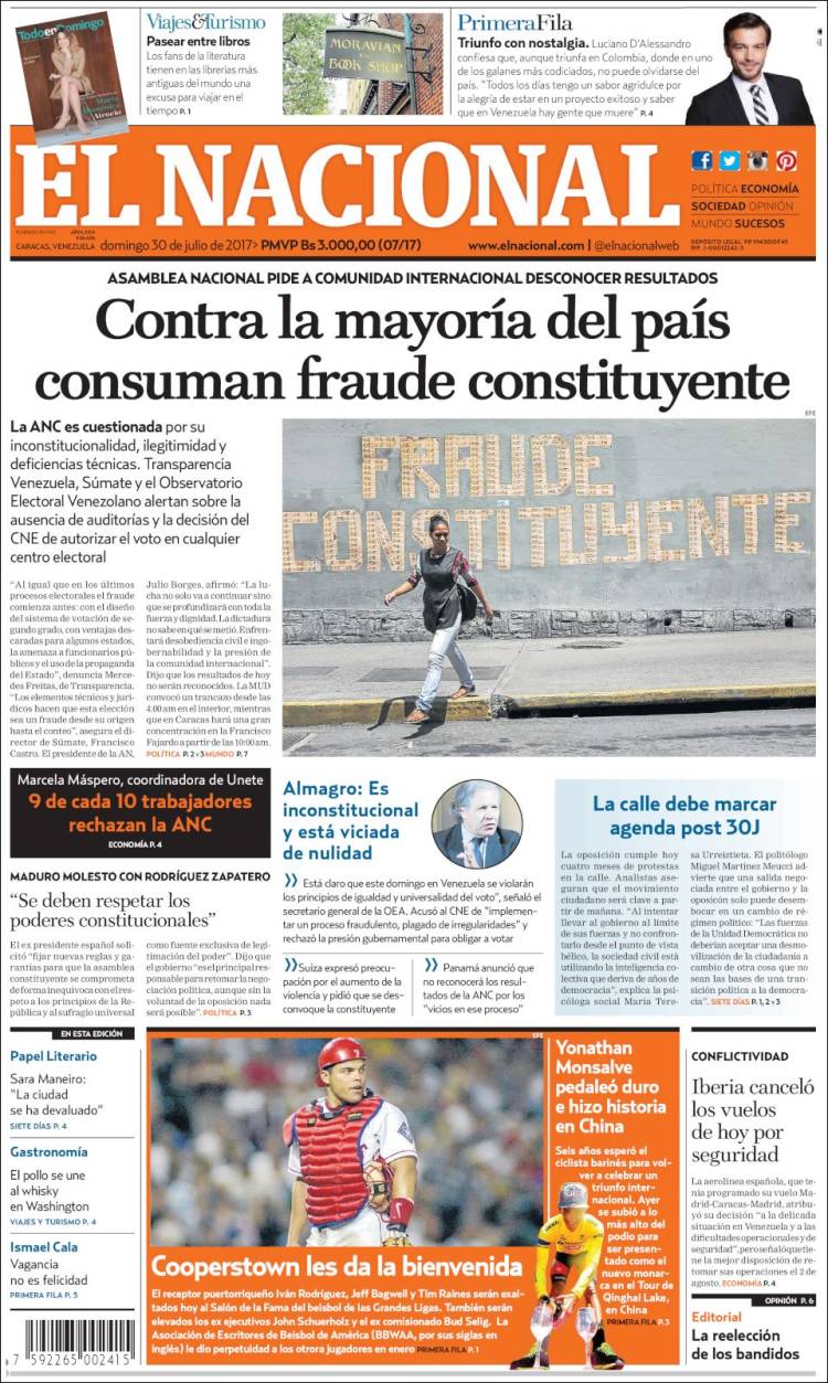 Portadas de este domingo 30 de julio de 2017