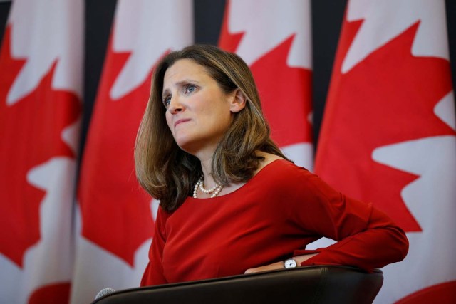 Canada's Foreign Minister Chrystia Freeland takes part in an event at the University of Ottawa in Ottawa, Ontario, Canada, August 14, 2017. REUTERS/Chris Wattie