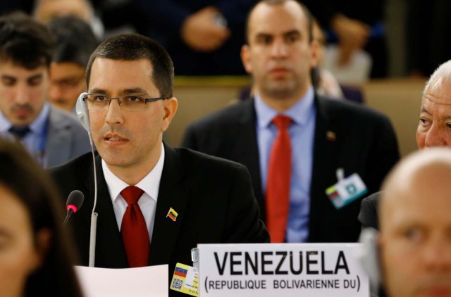 Venezuela's Foreign Minister Jorge Arreaza addresses the 36th Session of the Human Rights Council at the United Nations in Geneva, Switzerland September 11, 2017. REUTERS/Denis Balibouse