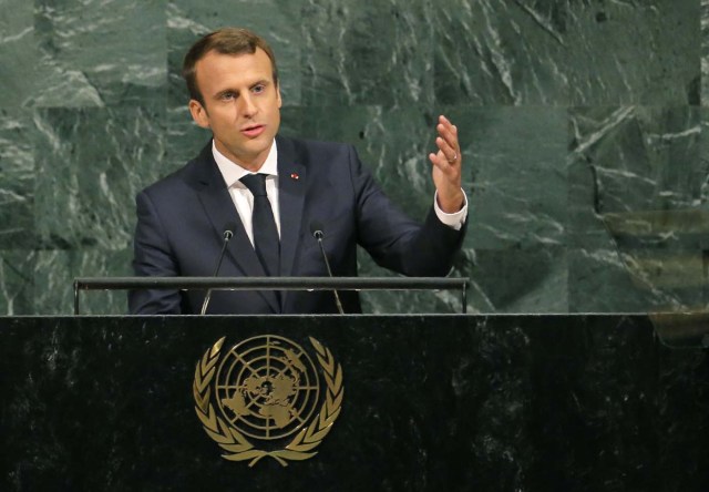 French President Emmanuel Macron addresses the 72nd United Nations General Assembly at U.N. headquarters in New York, U.S., September 19, 2017. REUTERS/Lucas Jackson