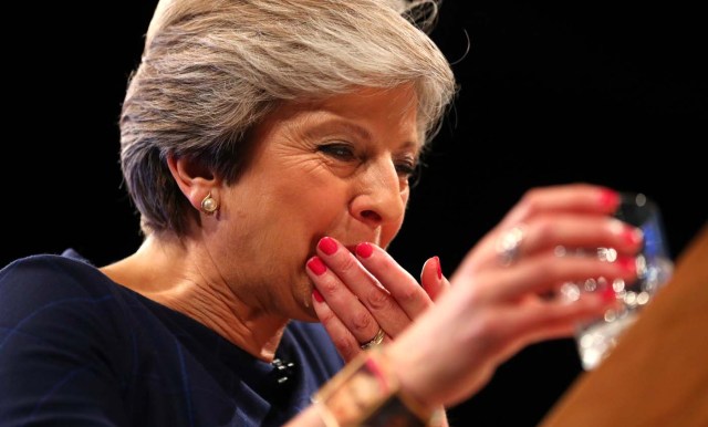 Britain's Prime Minister Theresa May addresses the Conservative Party conference in Manchester, October 4, 2017. REUTERS/Hannah McKay