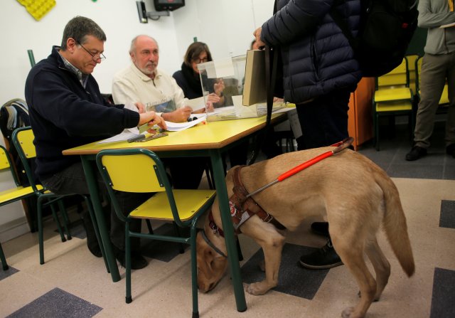 A visually impaired person votes in Catalonia's regional elections at a polling station in Barcelona, Spain December 21, 2017. REUTERS/Jon Nazca
