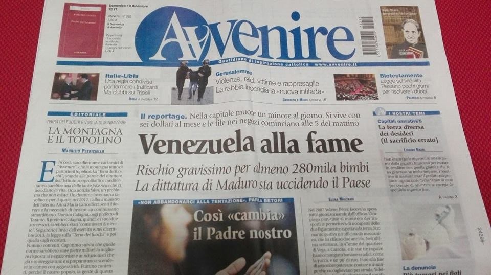 Avvenire de Italia: La dictadura de Maduro está matando de hambre a Venezuela