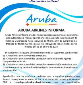 Conozca las condiciones para viajar hacia Miami vía Aruba (Comunicado)