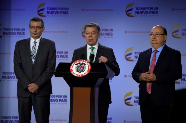 El presidente de Colombia, Juan Manuel Santos durante su alocución (Foto presidencia de Colombia)