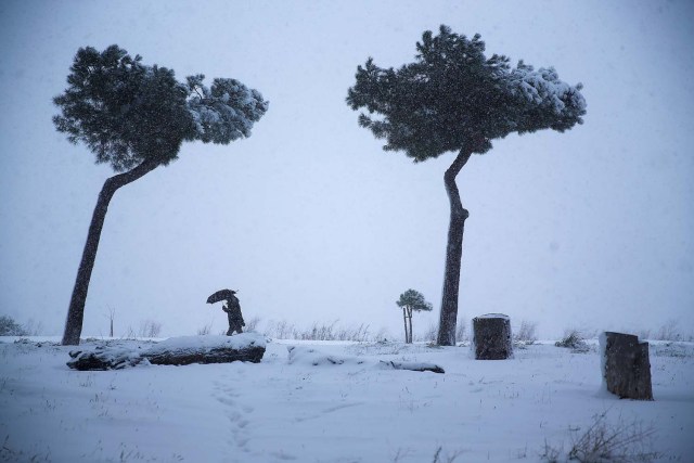 A man walks during a heavy snowfall in downtown Rome, Italy February 26, 2018. REUTERS/Alessandro Bianchi TPX IMAGES OF THE DAY