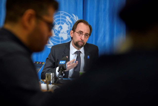  El alto comisionado de Naciones Unidas para los Derechos Humanos, Zeid Ra'ad Al Hussein, ofrece una rueda de prensa en Ginebra, Suiza, hoy, 9 de marzo de 2018. EFE/ Martial Trezzini