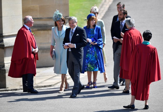 Carol and Michael Middleton arrive with family members to the wedding of Prince Harry and Meghan Markle in Windsor, Britain, May 19, 2018. REUTERS/Toby Melville/Pool