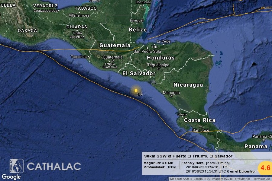 Un sismo de magnitud 4,3 sacude Pacífico salvadoreño
