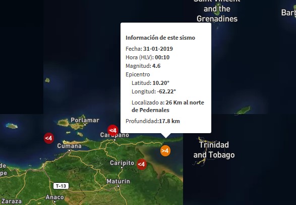 Sismo de magnitud 4.6 en Pedernales la madrugada de este #31Ene