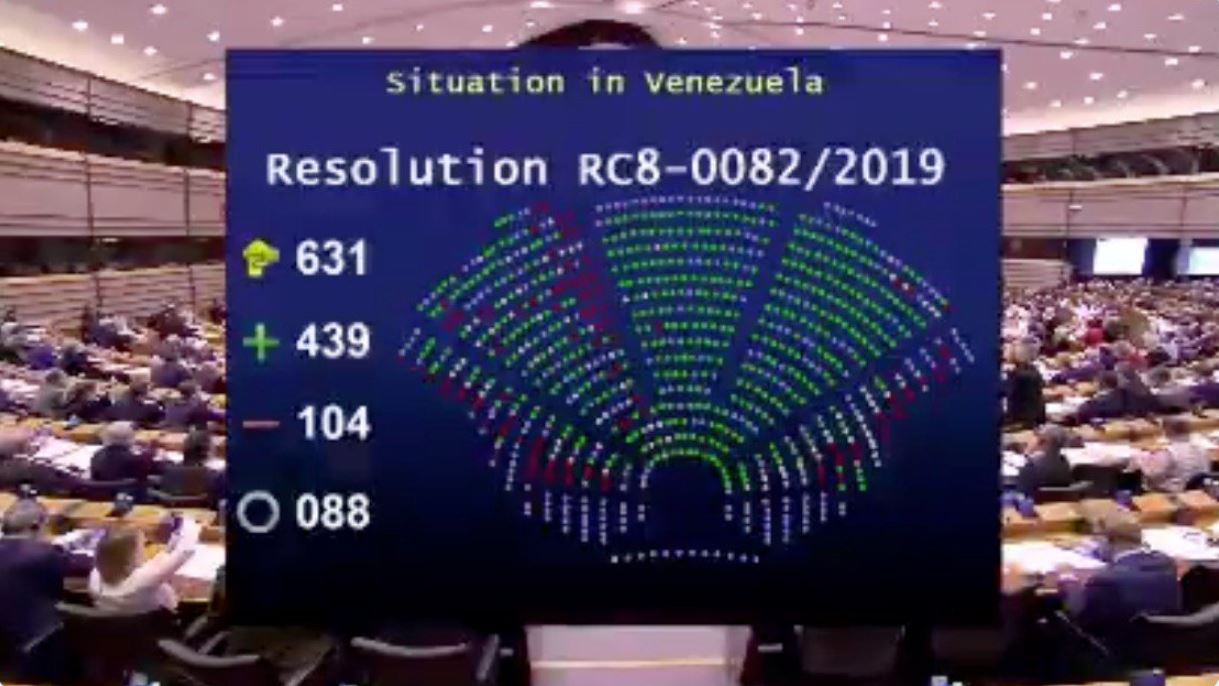 Así fue la votación del Parlamento Europeo que reconoce a Guaidó como presidente encargado (FOTO)