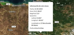 Sismo de magnitud 2.9 en Anaco #11May