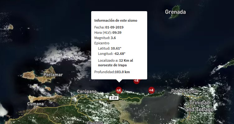 Sismo de magnitud 3.6 en Irapa