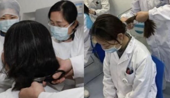 Médicos y enfermeras que luchan contra el coronavirus son obligados a afeitar sus cabezas (VIDEOS)
