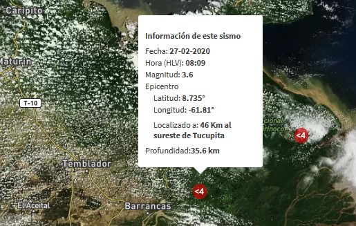 Sismo de magnitud 3.6 en Tucupita