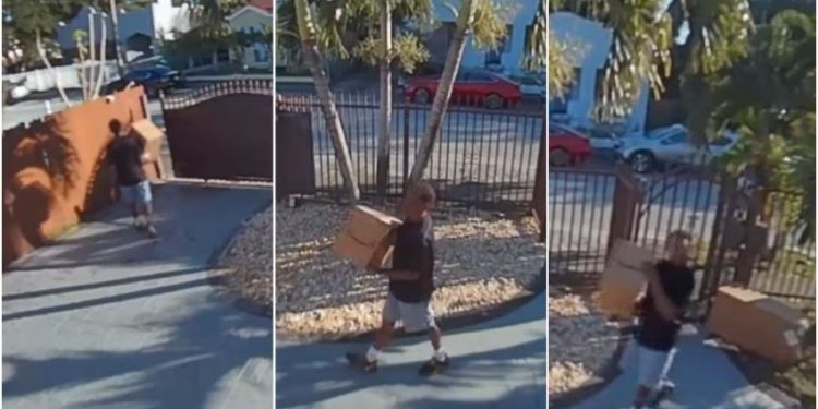 Captan a un hombre robando envíos de Amazon en Miami