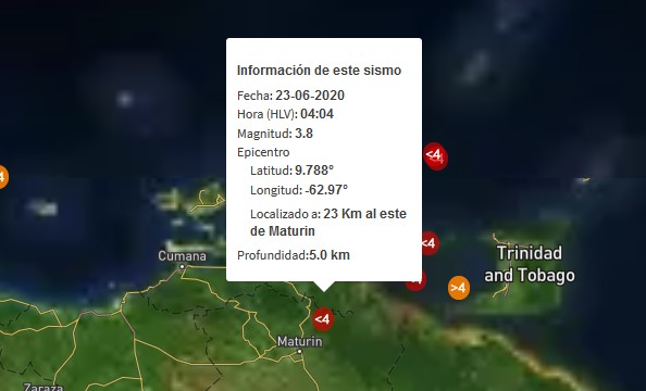 Sismo de magnitud 3.8 se registró en Maturín este #23Jun
