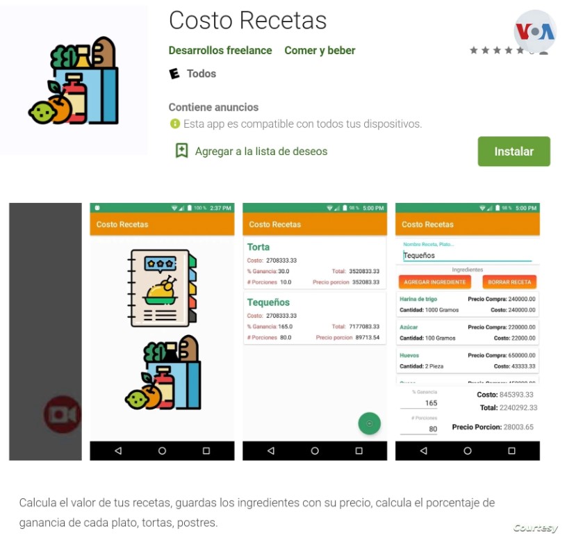 Un venezolano crea una aplicación que calcula el valor de las recetas y las ganancias de cada plato