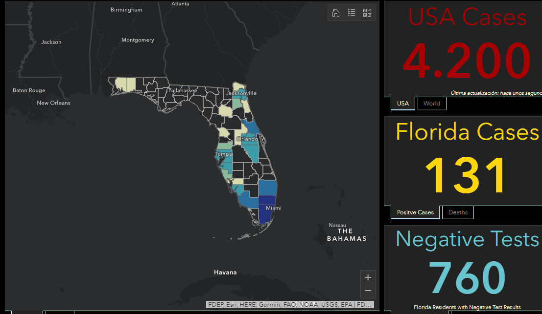 Mapa interactivo muestra casos de coronavirus en Florida