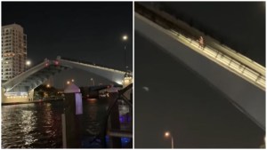 Quedó colgando de la baranda de puente levadizo en Miami causando el terror de los transeúntes (VIDEO)