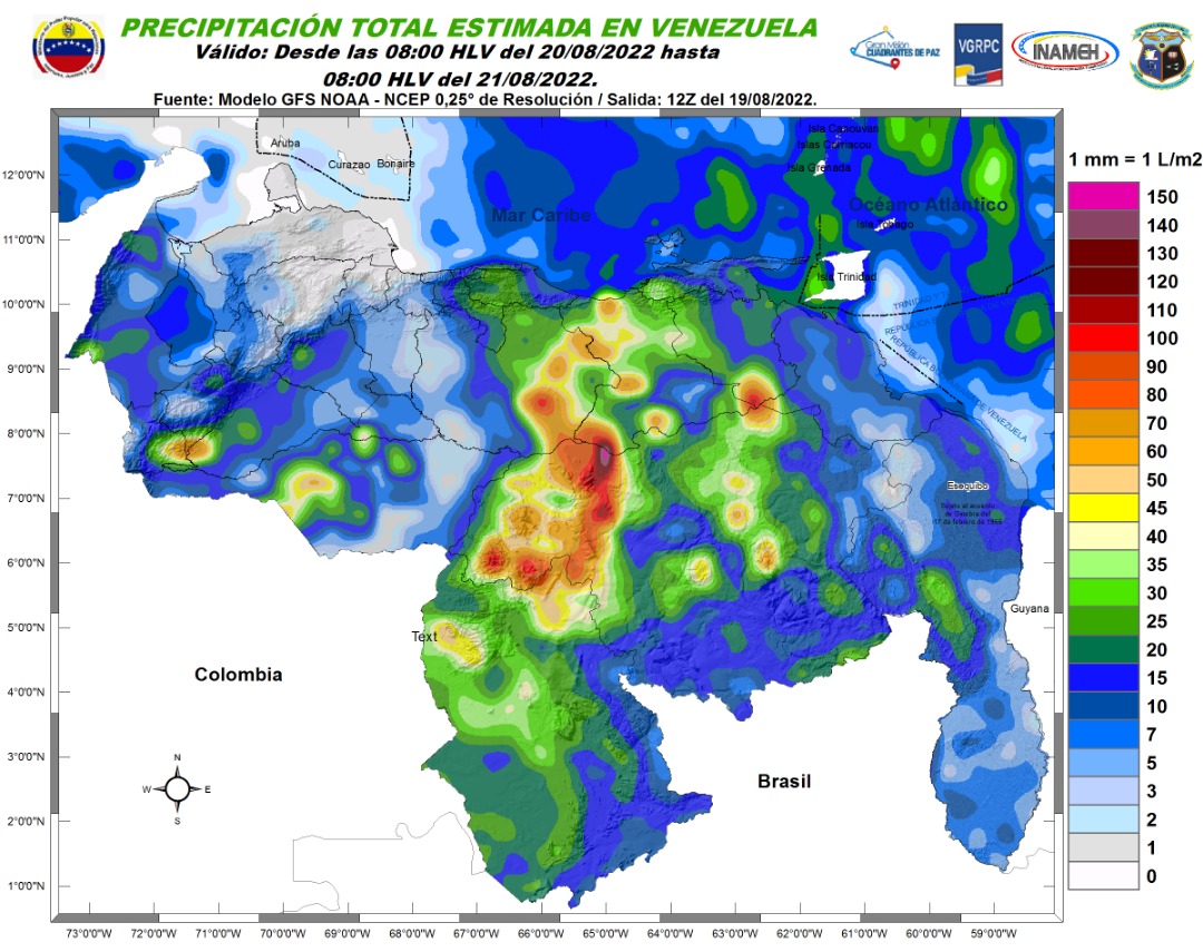 El estado del tiempo en Venezuela este #20Ago, según Inameh