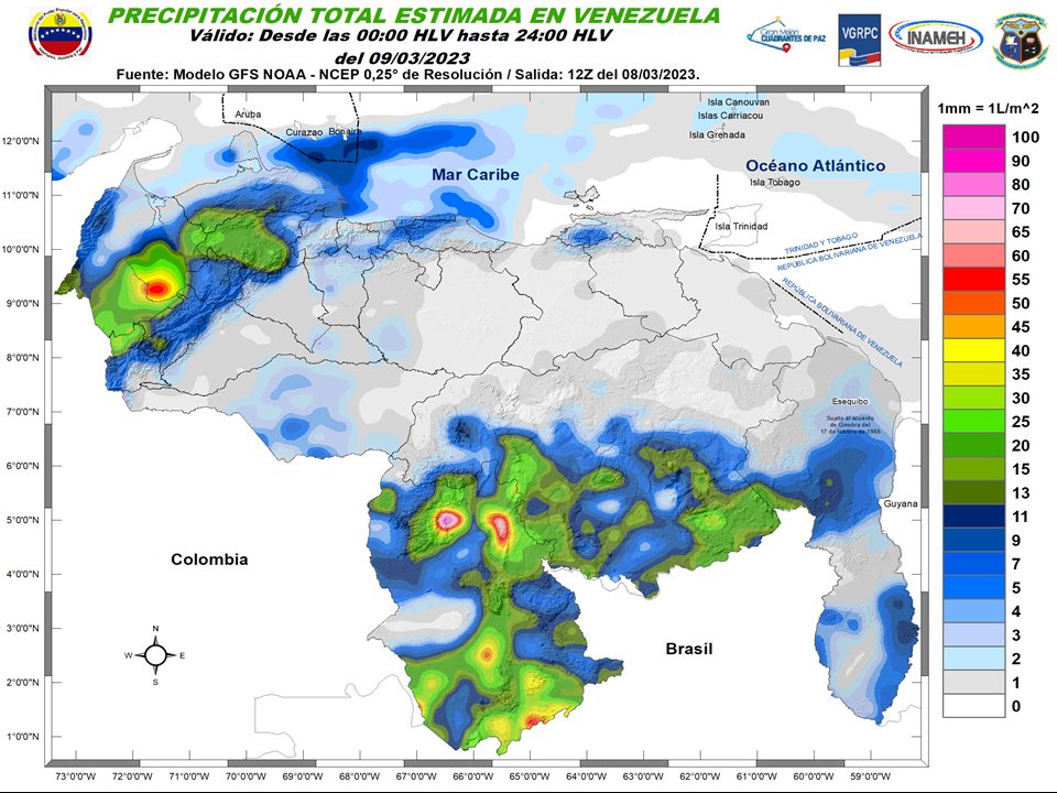 Inameh prevé lluvias y chubascos en gran parte de Venezuela este #9Mar