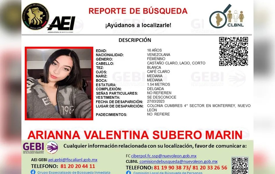 Misterio por la desaparición de una venezolana de 16 años en México