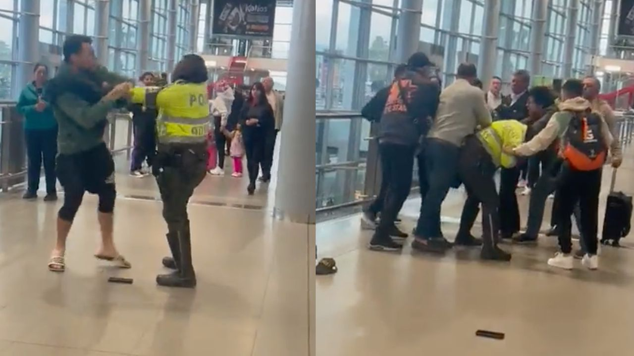 En VIDEO: viajero extranjero le dio una golpiza a un policía en aeropuerto de Bogotá