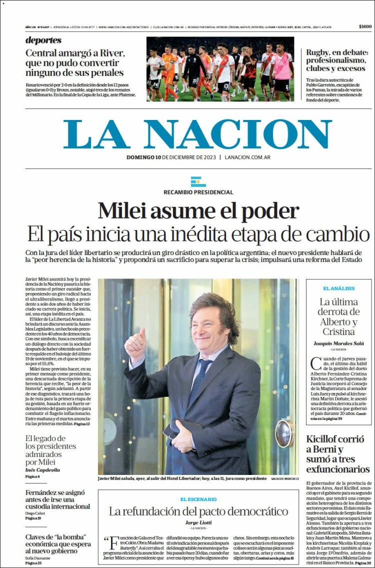 Así reseñó la prensa argentina la asunción de Javier Milei a la presidencia del país (Portadas)