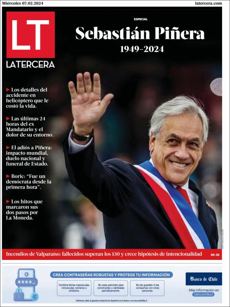 Así reseñó la prensa chilena la muerte del expresidente Sebastián Piñera