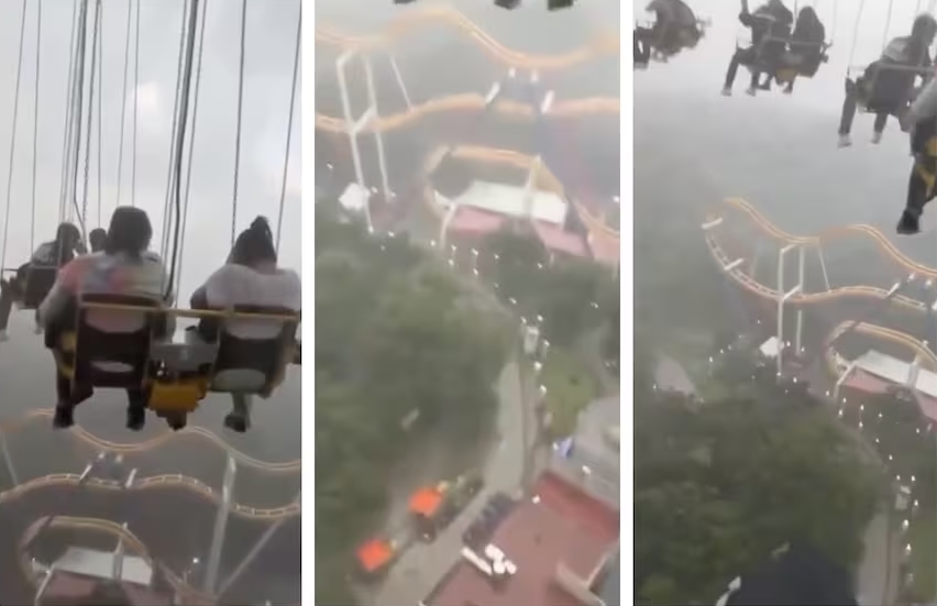 Pánico en un parque de atracciones: empezó a llover y quedaron atrapados a más de 70 metros de altura (VIDEO)